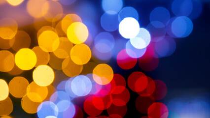 background blurred abstraction of colored lanterns and decorations. bokeh texture of street colored lights