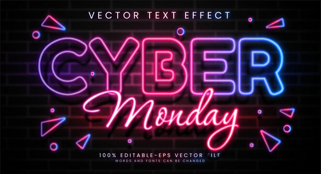 Cyber monday editable text style effect. Glowing text with neon style, suitable for light theme.