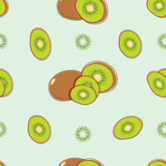 Vector seamless pattern with kiwi. Illustration of fruit in doodle style.