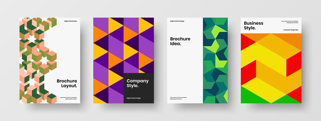 Multicolored mosaic hexagons handbill illustration set. Clean company cover A4 vector design concept composition.