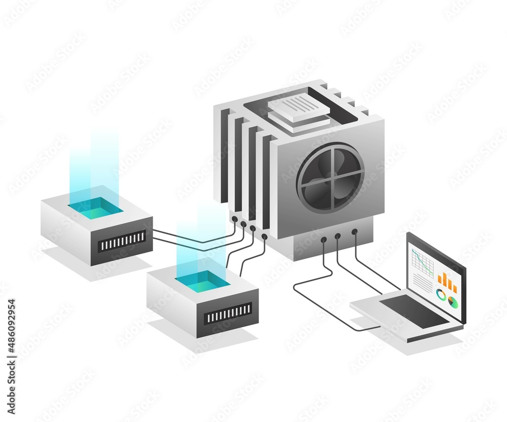 Poster isometric illustration concept. chip server data network