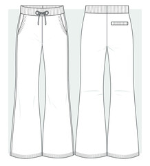 Flared knitted pants with pockets. Technical sketch. Vector illustration.