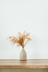 Dried flowers pampas grass in the ceramic vase