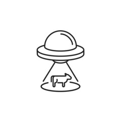 UFO kidnaps a cow icon. High quality black vector illustration.
