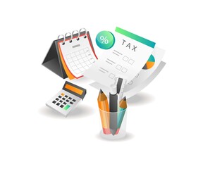 Illustration isometric concept, creative accounting tax business investment analyst