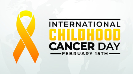 International childhood cancer day february 15th modern creative banner, sign, design concept, social media post, template with yellow cancer awareness ribbon on an abstract background. 