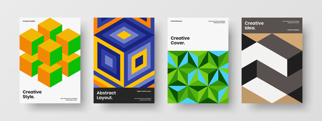 Clean company cover vector design illustration composition. Isolated mosaic hexagons pamphlet concept collection.