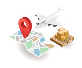 Isometric illustration concept. Airline delivery location