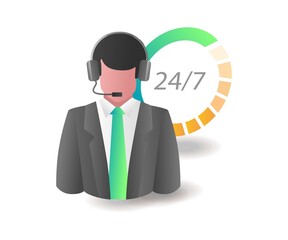 Isometric illustration concept. 24 hour non stop customer service
