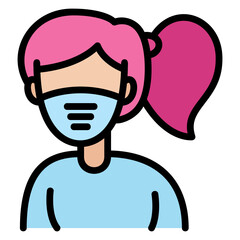 Facemask Woman Female filled line color icon. Can be used for digital product, presentation, print design and more.
