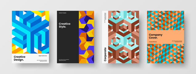 Fototapeta premium Simple company identity vector design template bundle. Isolated geometric hexagons pamphlet layout set.