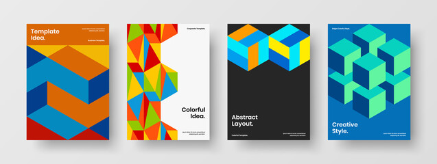 Vivid corporate identity A4 vector design layout composition. Abstract geometric pattern leaflet template collection.