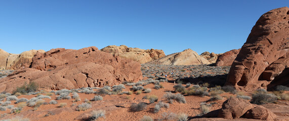 Valley of Fire State Park is a public recreation and nature preservation area covering nearly 46,000 acres located 16 miles south of Overton, Nevada. The state park derives its name from red sandstone