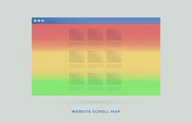 Scrollmap or website scroll heat map tool - type of web page heatmap that visually shows how far users scroll down a page. Digital Marketing SEO strategy increase conversions flat vector icon concept