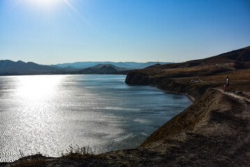 Landscape view of Black Sea coastline near Koktebel resort with Chameleon cape, Crimea, Russian Federation