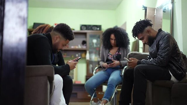 People in front of cellphones at home each person in their own screen bubble