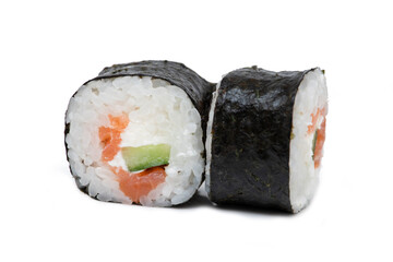 Sushi roll with salmon isolated on a white background