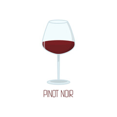 A glass of red Pinot Noir wine. Cartoon-style vector illustration with lettering
