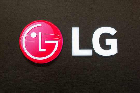 LG logo. Bright neon LG sign. South Korean multinational electronics company, LG Electronics. Minsk, Belarus - February 2, 2022