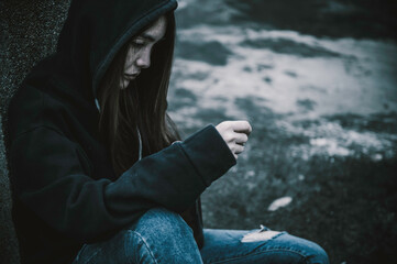 Portrait of addict drug asian woman,