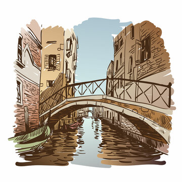 venice canal bridge sketch drawing clip art preview