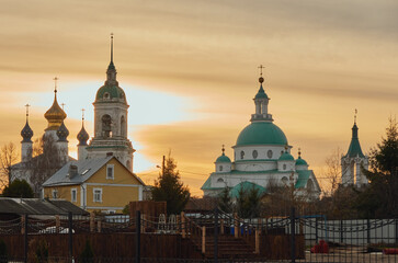 Fototapeta na wymiar Rostov, Yaroslavl region, Russia - Spaso-Yakovlevsky monastery at sunset.
