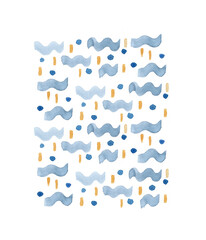 Indigo waves watercolor background as wavy navy blue with orange waves poster painted illustration