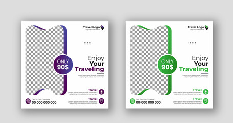 Business social media post square flyer travel banner template