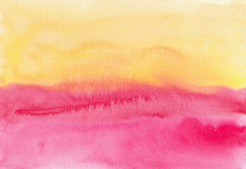 Bright yellow and pink watercolor background texture, hand painted. Stains on paper