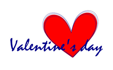 Greeting card for Valentine's Day with a big red heart on a white background. Cute illustration for printing on posters, business cards, brochures. 