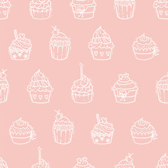 Cute hand drawn cupcakes seamless pattern, sweet background, great for textiles, banners, wallpapers, wrapping - vector design