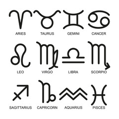 Fototapeta premium A set of zodiac sign icons. Simple vector illustration on a white background