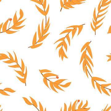 Gold Olive Branch Seamless Pattern. Vector Floral Antique Background. 