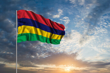 Waving National flag of Mauritius