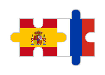 puzzle pieces of spain and russia flags. vector illustration isolated on white background