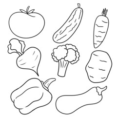 Fresh vegetables. Monochrome image of vegetables for coloring books and postcards, illustration