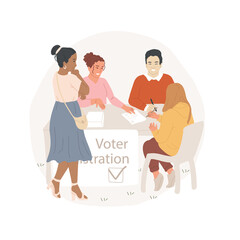 Voter registration drive abstract concept vector illustration. Activists at table collecting signatures, poster, local election campaign, vote for candidate, registration drive abstract metaphor.