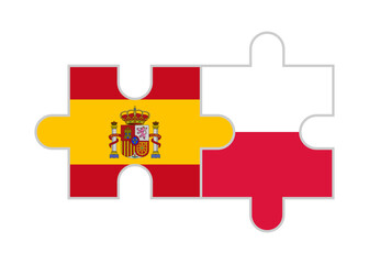 Obraz premium puzzle pieces of spain and poland flags. vector illustration isolated on white background