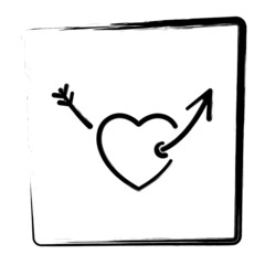 Heart arrow, framed brush strokes, vector illustration.