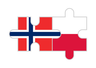 Obraz premium puzzle pieces of norway and poland flags. vector illustration isolated on white background