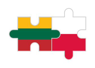 puzzle pieces of lithuania and poland flags. vector illustration isolated on white background