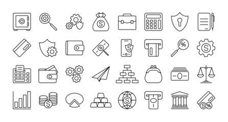Business and finance icons set - collection of isolated icons on white background. Vector illustration.