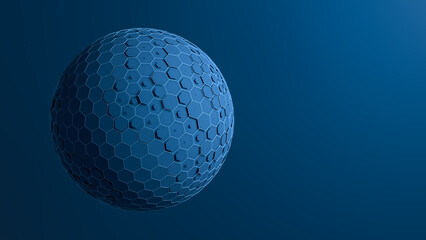 Technological geometric background of a blue sphere and various hexagons.3d illustration