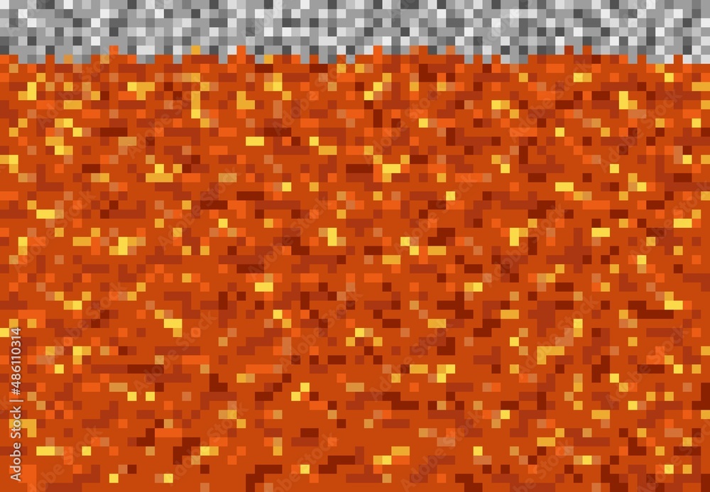 Poster Lava magma pixel blocks pattern cubic game vector background. 8bit pixel lava level or magma underground mine craft, hell with red fire of volcano burn flames in cubic mosaic blocks pattern