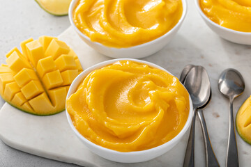Mango ice cream or nice cream, blended frozen mango dessert