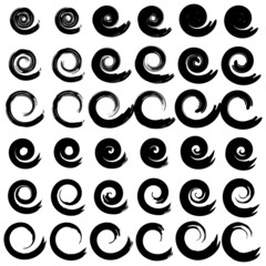 Set of spiral . Whimsical spiral symbols set hand painted with watercolor Ink illustration isolated on white background. Grunge style. Abstract shape. Hand drawn. 