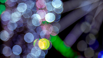 background blurred abstraction of colored lanterns and decorations. bokeh texture of street colored lights