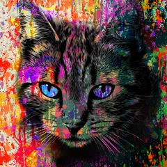 Deurstickers abstract colorful cat muzzle illustration, graphic design concept color art © reznik_val