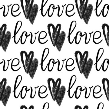 Fototapeta Stylish graphic seamless pattern with hearts and the inscriptions love 
