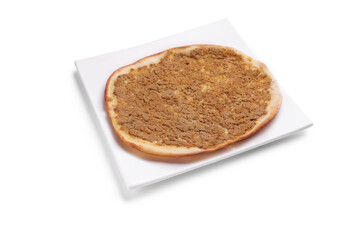 Studio shot of lahmajun on a white plate